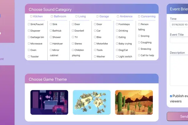 screenshot of the choose sound categories, checkbox lists of different sound options