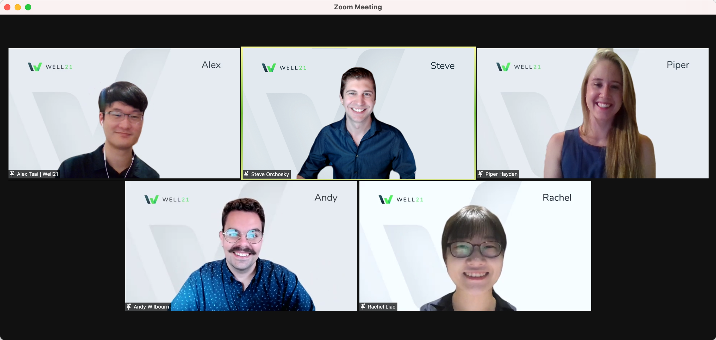 Virtual team photo of 5 students on Zoom