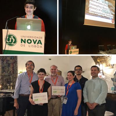 2 pictures of MaryBeth Kery presenting at VLHCC; 1 picture of MaryBeth and Brad Myers and receiving the best paper award