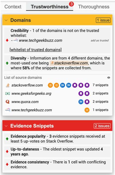 screenshot of tool that measures context, trustworthiness and thoroughness of content