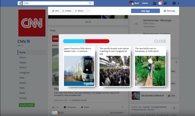 Facebook display with three stories