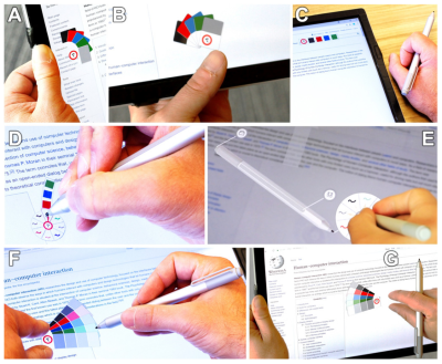 collage of 7 pictures of various display options from the posture-aware UI prototype