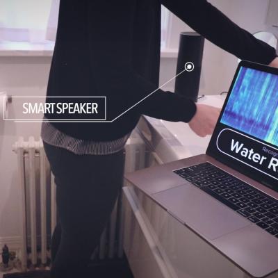 a smart speaker hears water running nearby and displays this on laptop screen