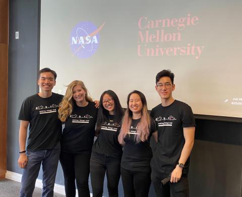 group photo of the 5 students on the NASA team on presentation day