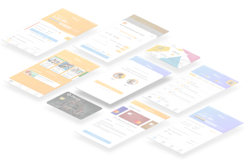 screens from the Ohana app hovering on white background