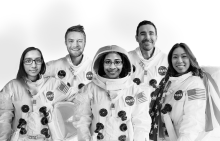 black and white image of 5 students on Team Chronos