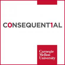 the white square Consequential podcast logo, Carnegie Mellon University