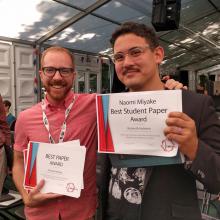 PhD students Madaio and Holstein with their awards at London Festival of Learning