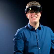 Michael Nebeling wears a virtual reality headset 