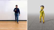 side by side images of Karan holding cellphone and sensor-generated version