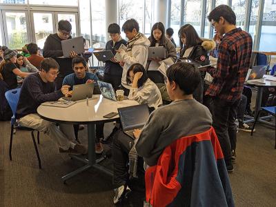 Students collaborate inside Carnegie Mellon University's School of Computer Science.