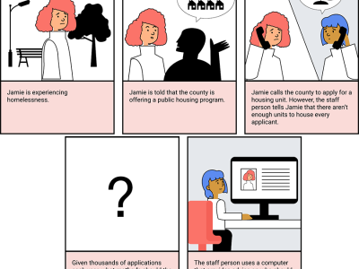 Researchers in the HCII used comics to explore how community-centered AI design can include both the people experiencing homelessness and the frontline workers who use AI to help them.