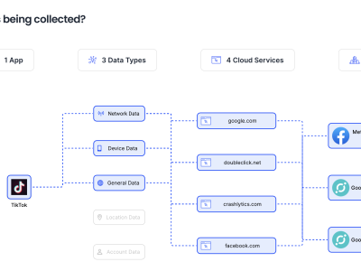 ANTprivacy.org provides thousands of charts, providing visitors with an easy-to-understand roadmap of how apps collect and share data. In this example, the chart highlights TikTok’s data collection practices, revealing that the social media app collects network, device, and general data, which is then sent to four cloud services owned by a total of three companies.