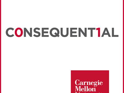 the white square Consequential podcast logo, Carnegie Mellon University