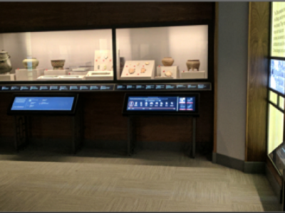 the Bronze Age Innovations display with digital rails in the front at the Field Museum