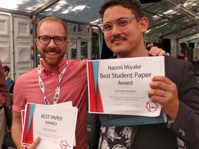 PhD students Madaio and Holstein with their awards at London Festival of Learning