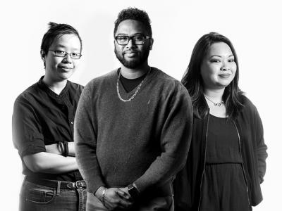 black and white photo of 2 students and 2 alum on planning committee of Pittsburgh's Racial Justice Summit 2019