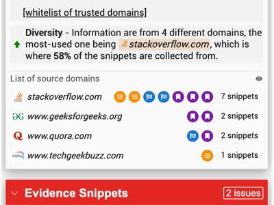screenshot of tool that measures context, trustworthiness and thoroughness of content