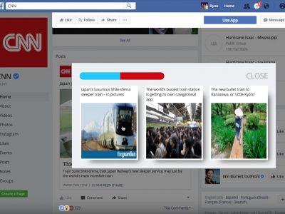 Facebook display with three stories