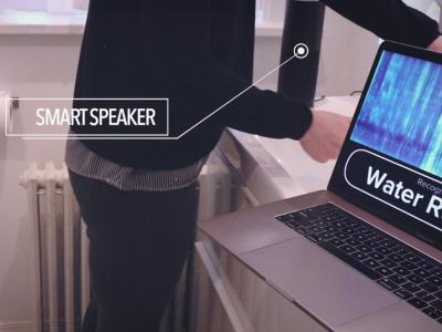 a smart speaker hears water running nearby and displays this on laptop screen