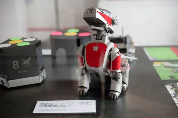 Soccer-playing robots are among the artifacts on display in the "Looking Back To Move Forward" exhibition.