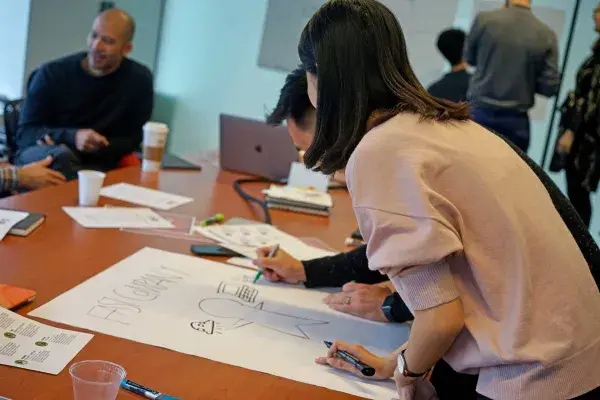 students complete a sketch activity during a Capstone team kickoff meeting