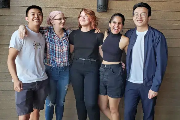 The 5 students of the Talk team stand side by side at the MHCI farewell party