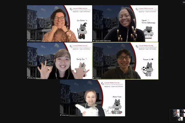 virtual group photo of the 5 students on Team ApplyGrad; each student in their Zoom window