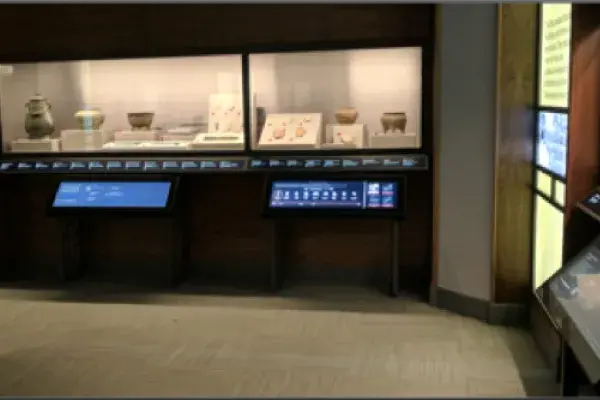the Bronze Age Innovations display with digital rails in the front at the Field Museum