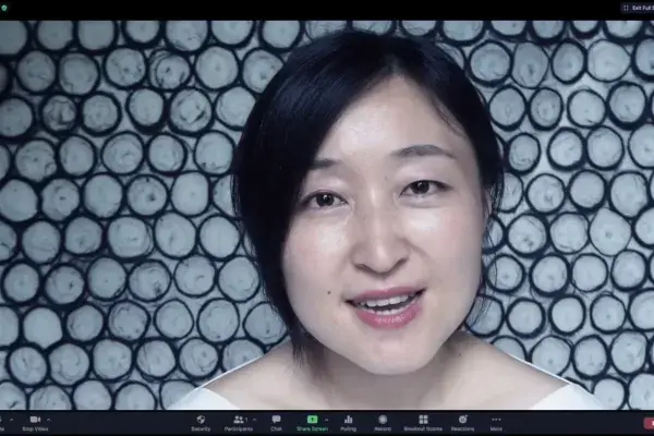 screenshot of Lining Yao speaking during the lab video "Morphing Matter is...?"