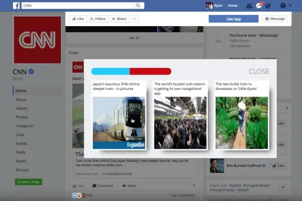 Facebook display with three stories