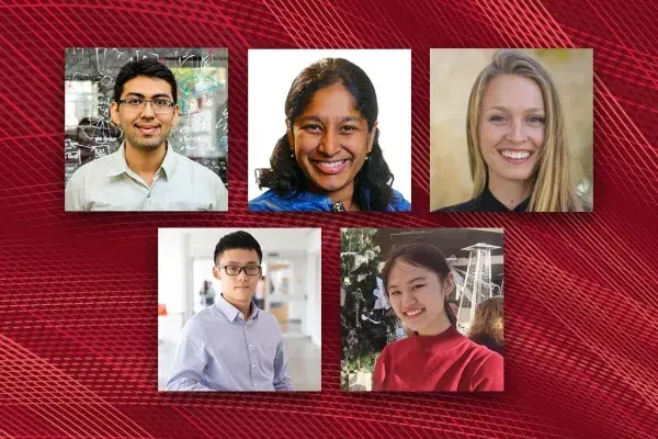 Five SCS students named Siegel Scholars for 2022, 5 headshots on a red plaid background